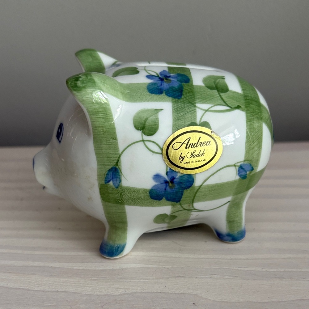 VTG Andrea by Sadek Pig Piggy Bank
Hand Painted Lattice & Violets